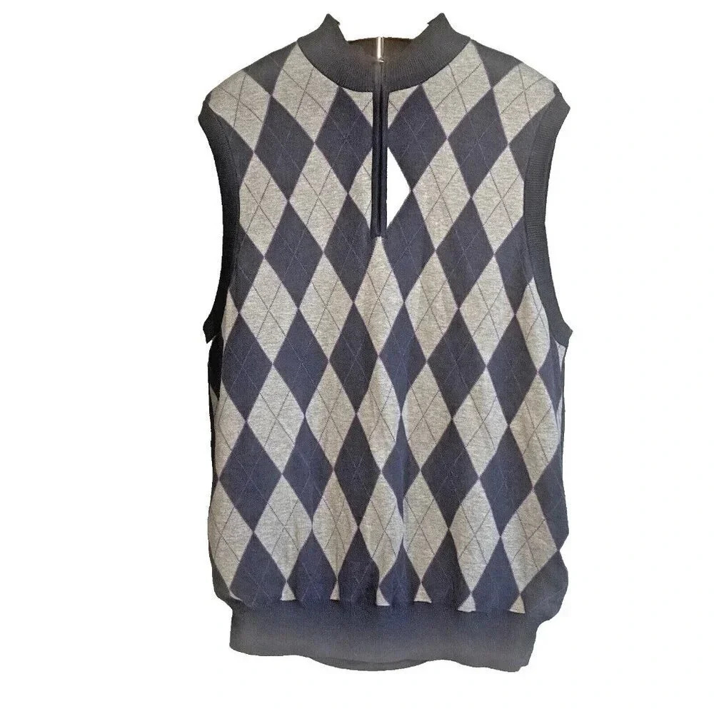 Greg Norman Collection Lined Golf Vest Gray Navy Purple Size Large